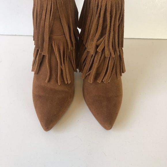 Nine West Brown Suede Western Booties Fringe Ankle Faux Suede Pointed Toe Size 6 - Picture 4 of 13